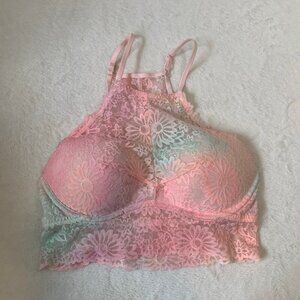 NEW‎ VS Pink pink green pastel high neck racerback pullover lace bralette
